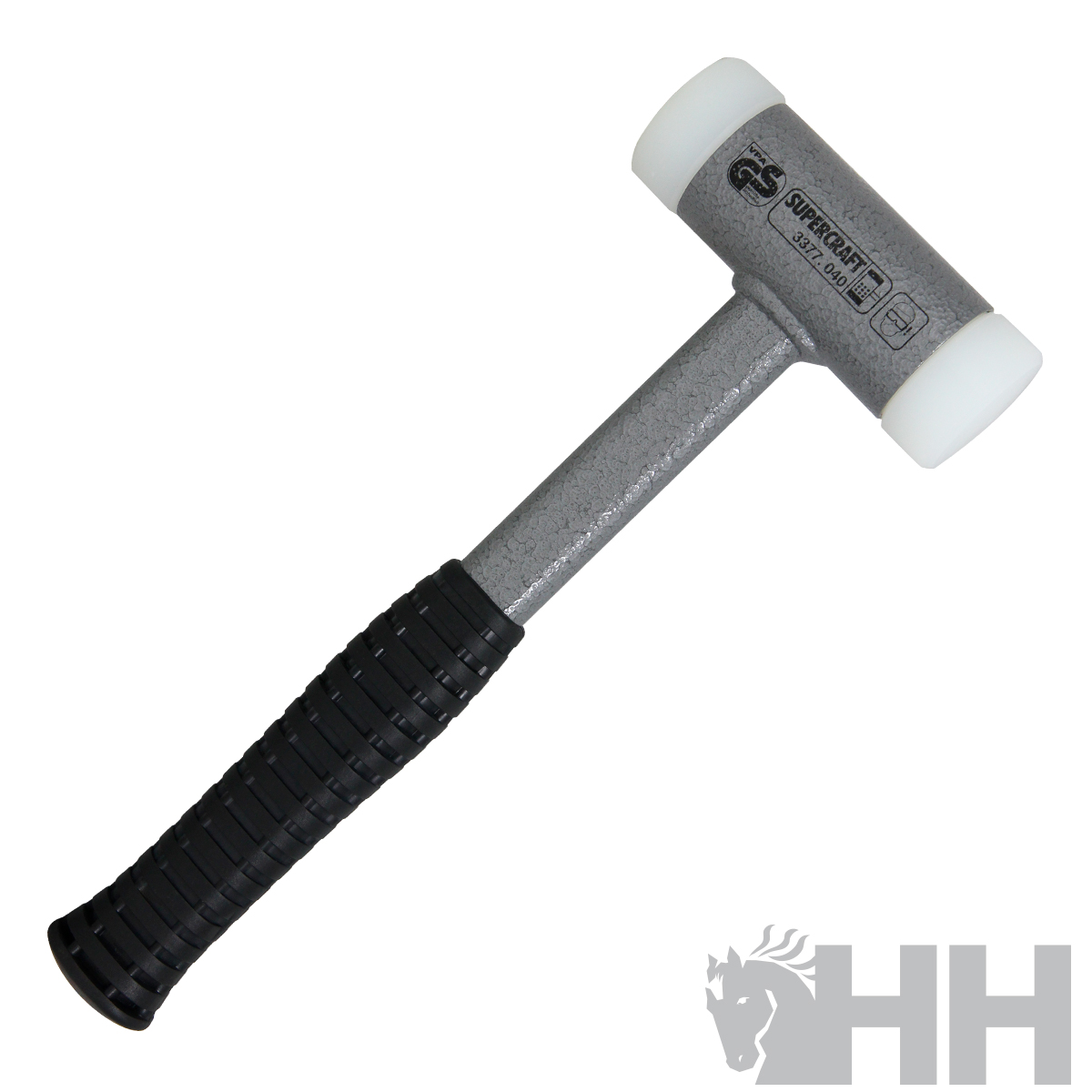 Martelo de borracha com cabo preto e cinzento