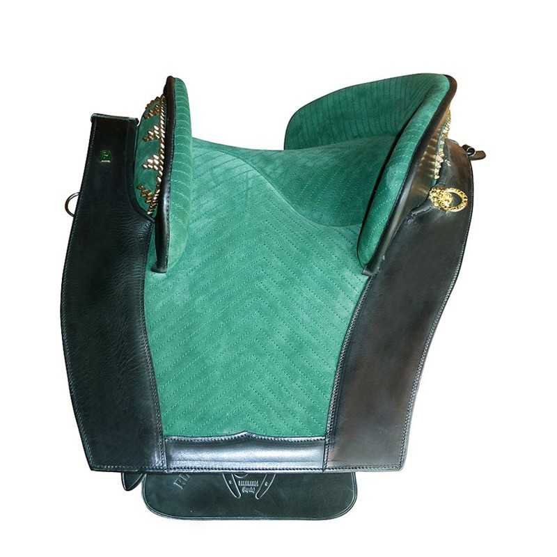 Selim de equitação preto com assento verde