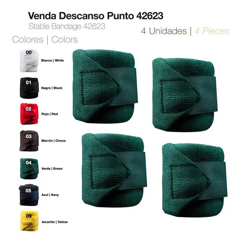Venda de descanso verde com fecho de velcro, 4 unidades, com legenda das cores disponíveis