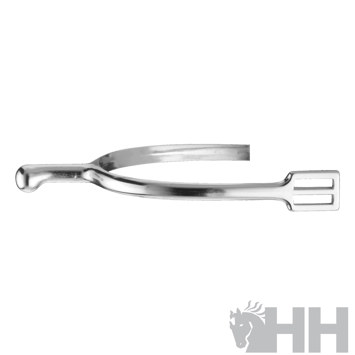 Espora metálica prateada brilhante com desenho curvo