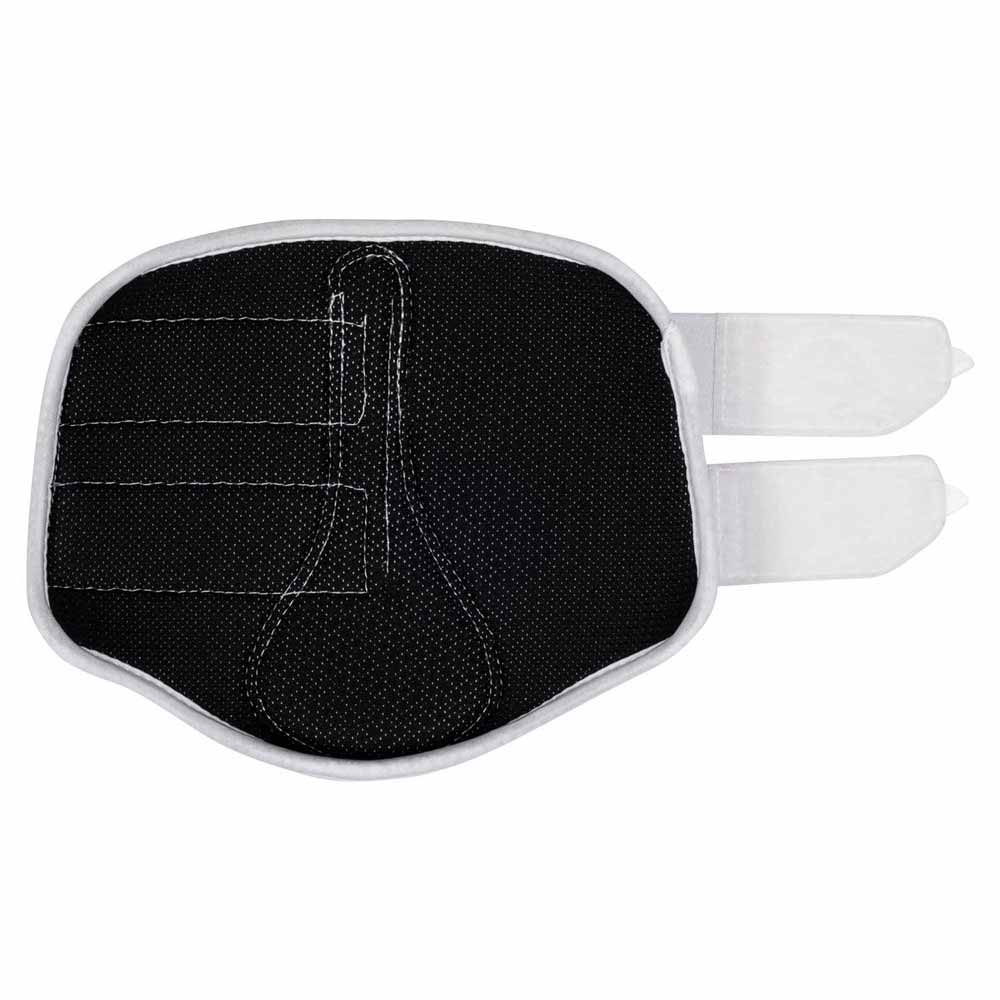 Tapa-olhos preto com bordas brancas e fecho de velcro branco