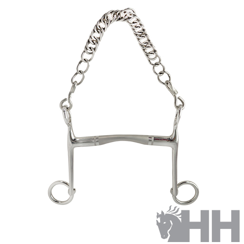 Freio metálico com corrente para cavalo