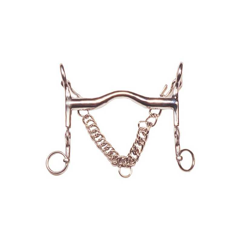 Freio metálico para cavalo com corrente e argolas
