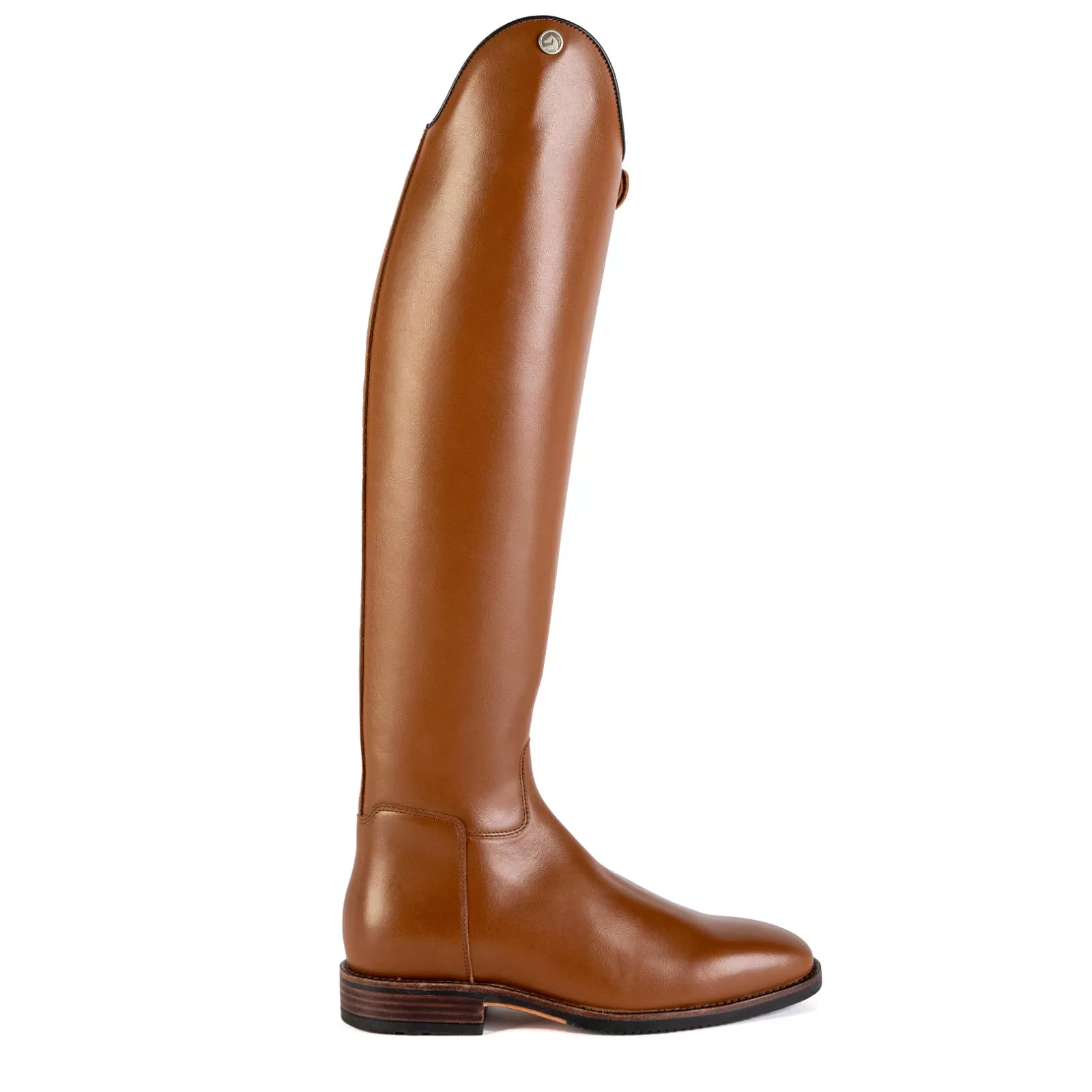 Bota alta castanha em couro com salto baixo