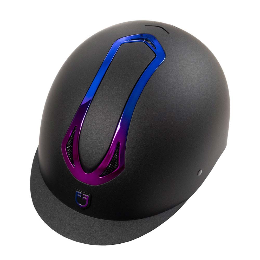 Capacete de equitação preto com detalhe azul e roxo metálico