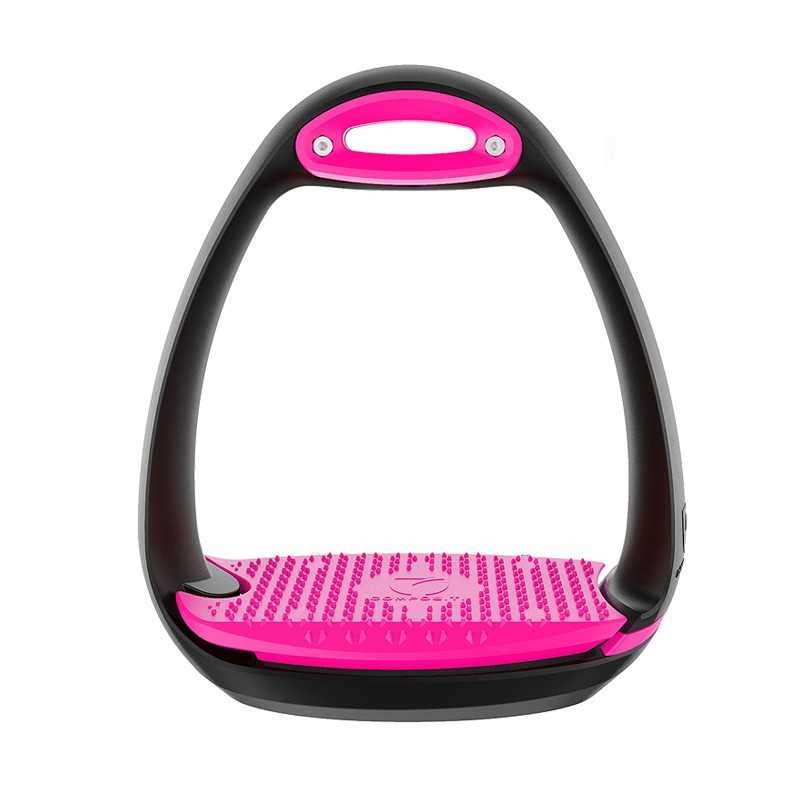 Estribo de cavalo em plástico preto e rosa com base texturizada