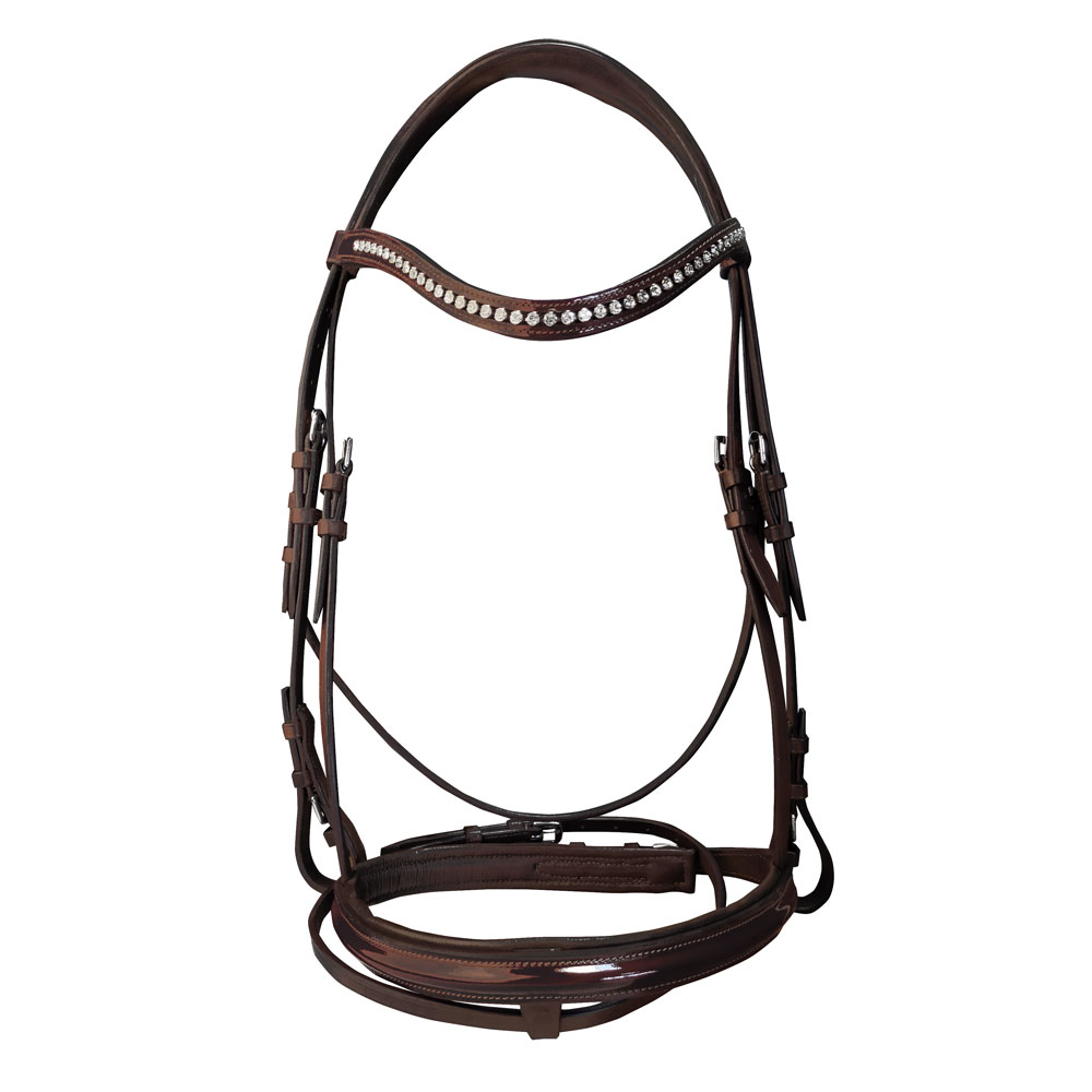 Bridão de couro castanho com pedras brilhantes