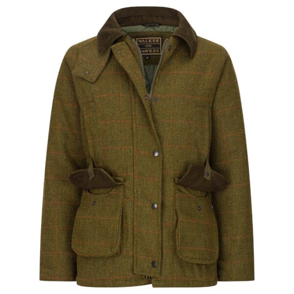 Casaco tweed masculino verde com gola castanha e bolsos frontais