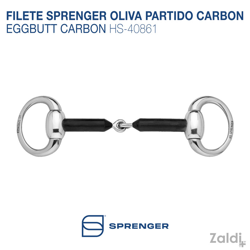 Freio de cavalo Sprenger Oliva partido carbono com texto e logotipo Sprenger