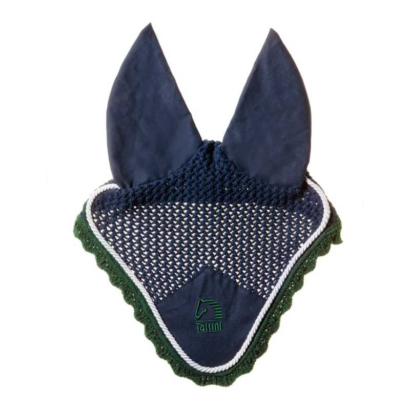 Touca para cavalo azul com orelhas e bordado verde