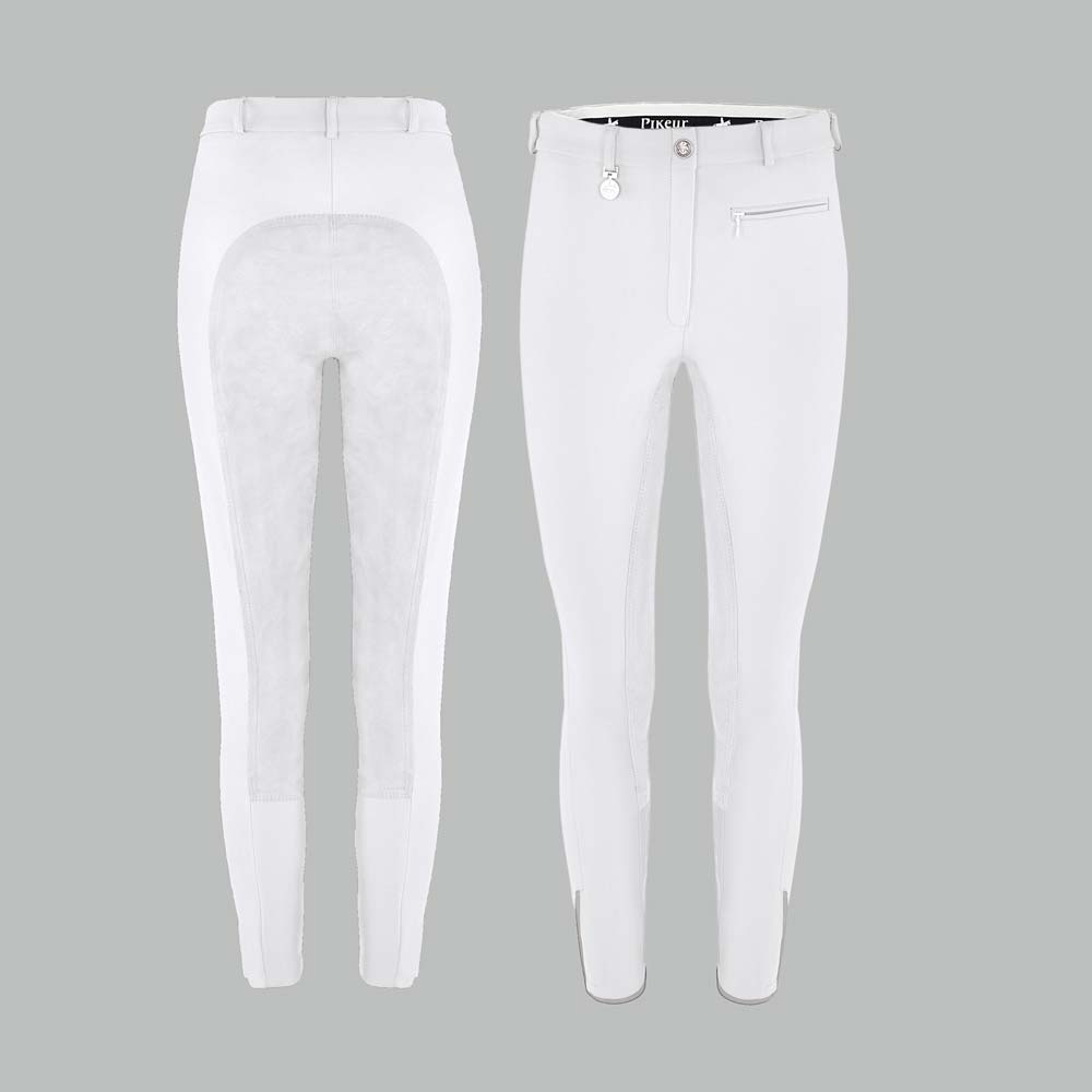 Calças de equitação brancas com reforço na parte traseira e interior das pernas