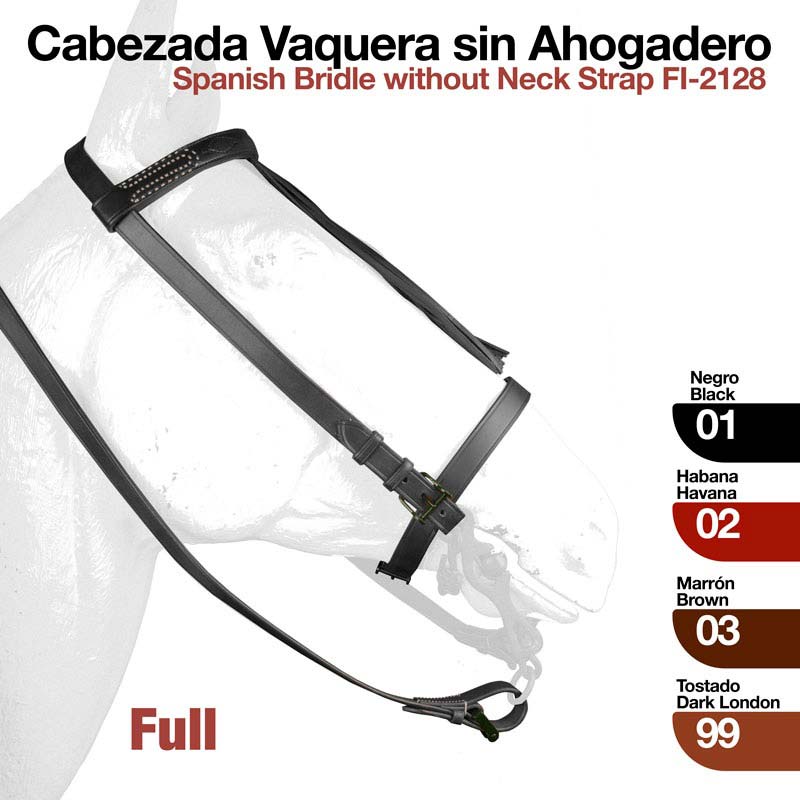 Cabeçada vaqueira espanhola preta numa cabeça de cavalo branca estilizada