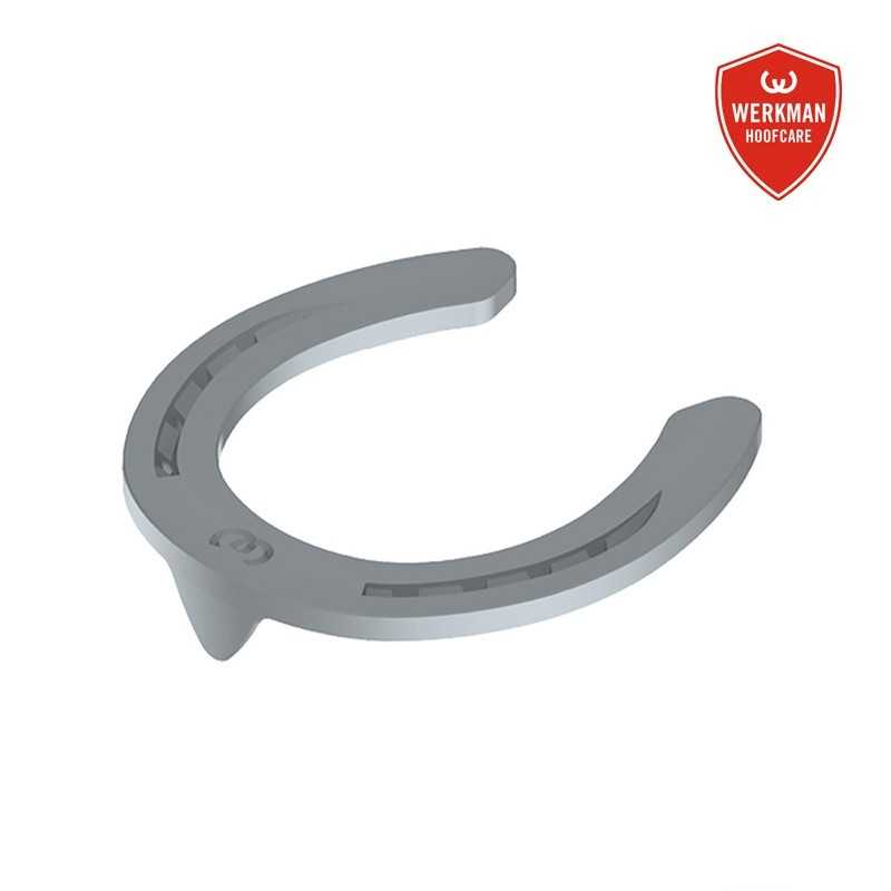 Ferradura metálica cinzenta para cascos com logótipo WERKMAN HOOFCARE