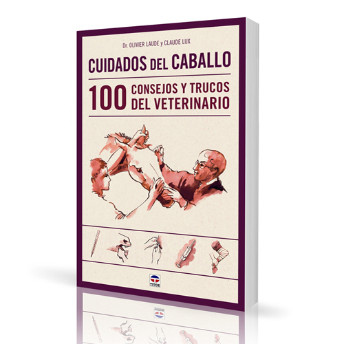Livro sobre cuidados de cavalos com ilustração de veterinários na capa