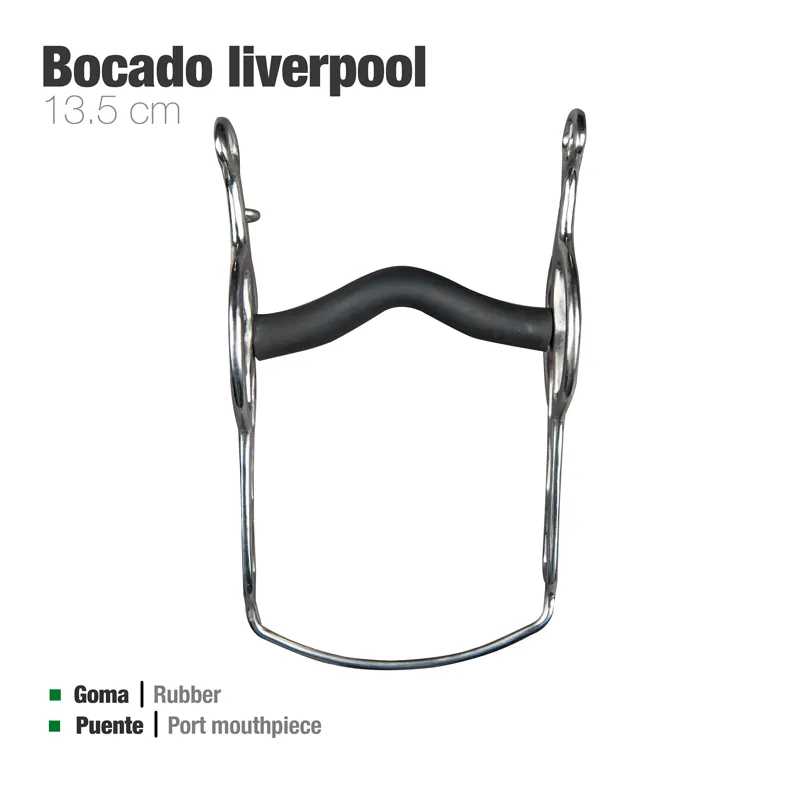 Bocado Liverpool de metal com ponte em borracha preta, 13,5 cm