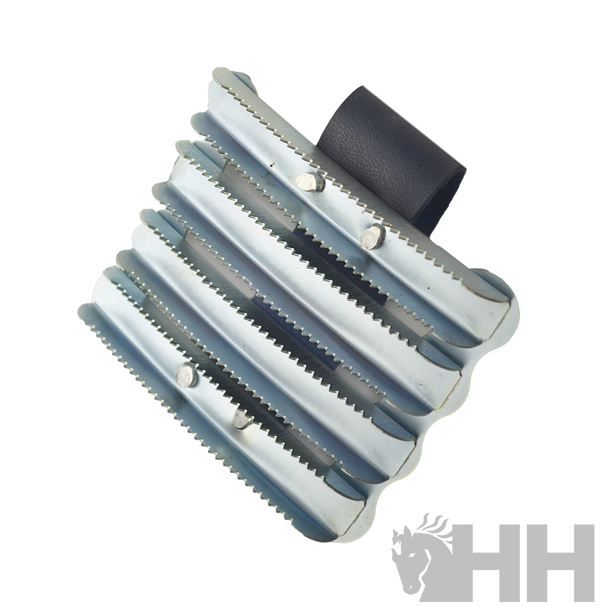 Pentagono metálico com dentes serrilhados e base preta sobre fundo branco