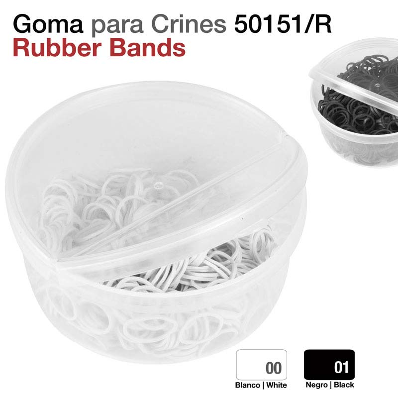 Caixa plástica com elásticos brancos pequenos e texto do produto