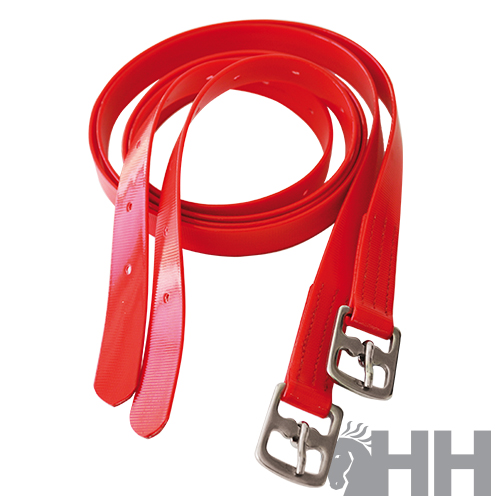 Cinto vermelho com fivelas metálicas prateadas enrolado