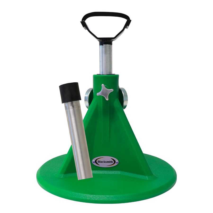Suporte verde com tubo metálico e etiqueta Blacksmith