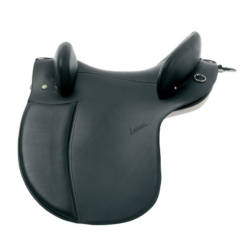 Sela de equitação preta em couro com almofadas elevadas