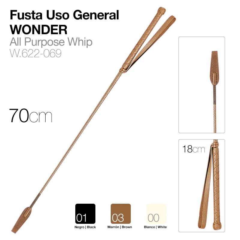 Fusta para equitação com cabo trançado, disponível em várias cores e com 70 cm de comprimento