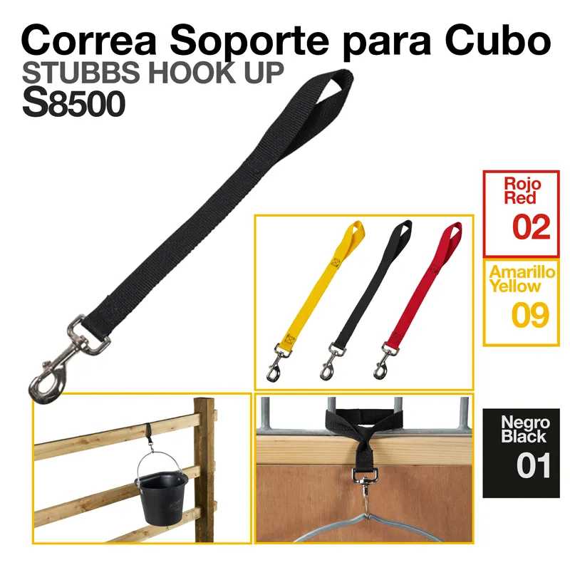 Correia suporte para cubo Stubbs Hook Up S8500 cores preto, amarelo e vermelho com gancho metálico