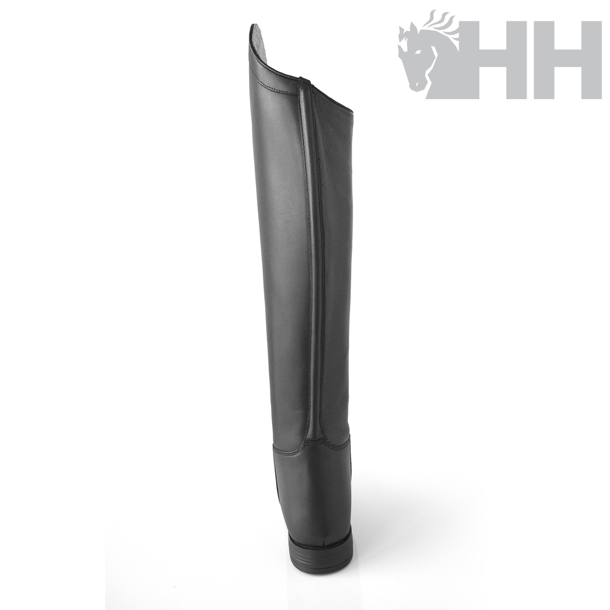 Bota de equitação preta vista de trás com logótipo HH