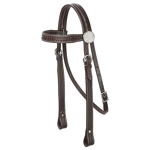 Cabresto de cavalo em couro castanho escuro com fivelas prateadas