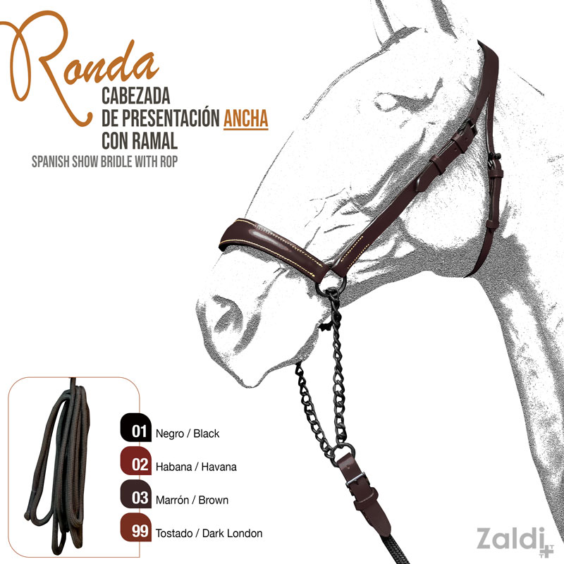 Cabeçada de apresentação larga com ramal para cavalo em várias cores