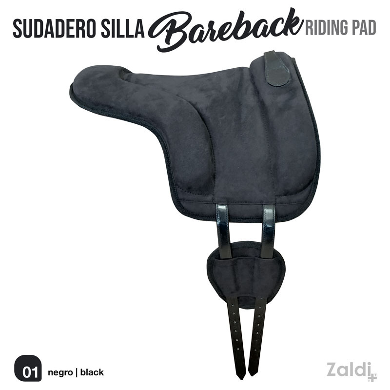 Silla de montar Bareback de cor negra com fivelas em couro