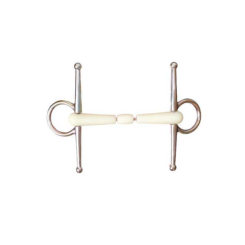 Freio para cavalo com bocal claro e partes metálicas prateadas