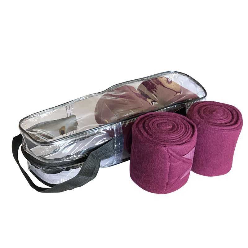 Bandagens elásticas roxas enroladas com saco transparente e alça preta