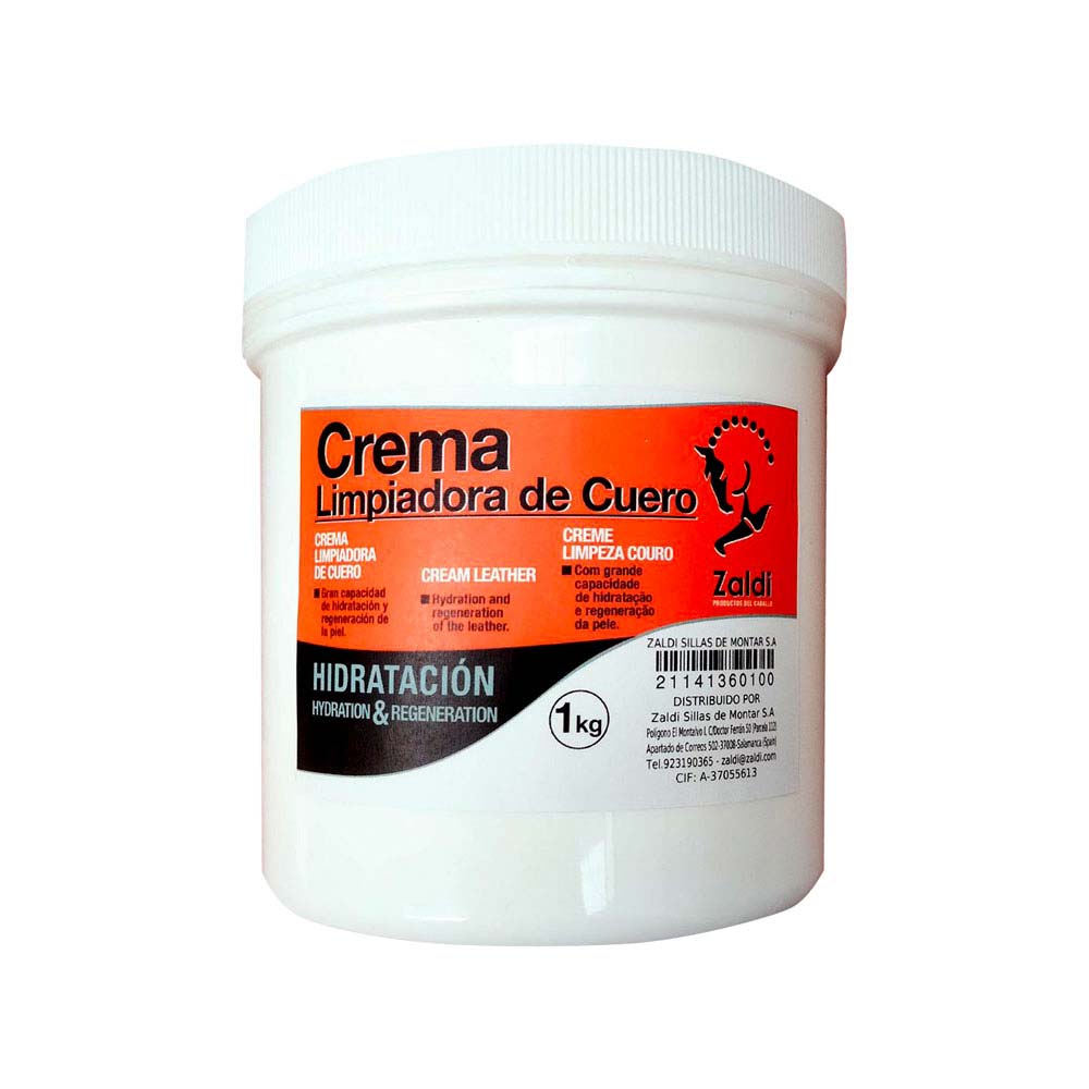 Embalagem branca de creme para limpeza de couro com rótulo alaranjado e preto