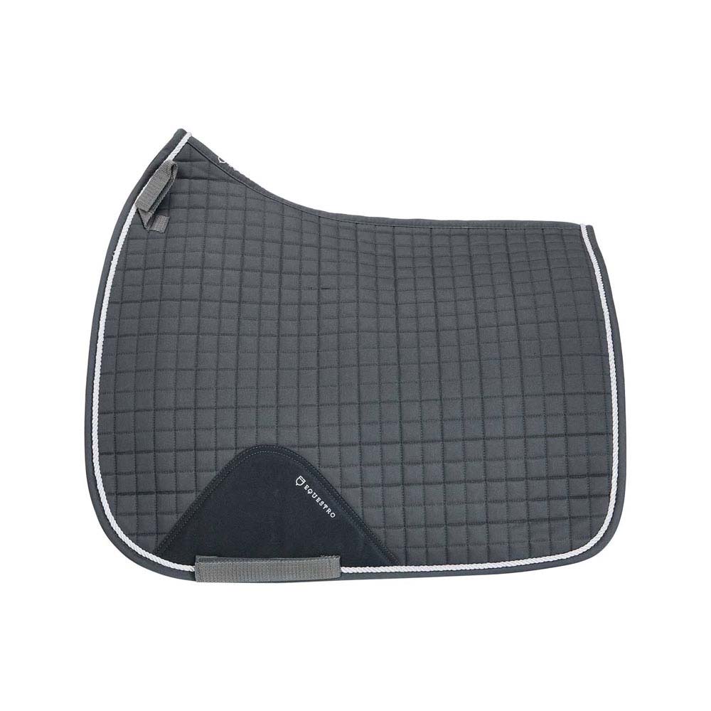 Alforje de sela cinza escuro com padrão quadriculado e reforço preto com texto EQUESTRO