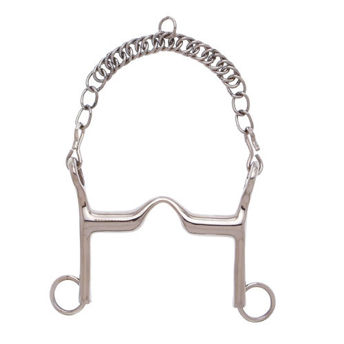 Freio metálico prateado com corrente para equitação