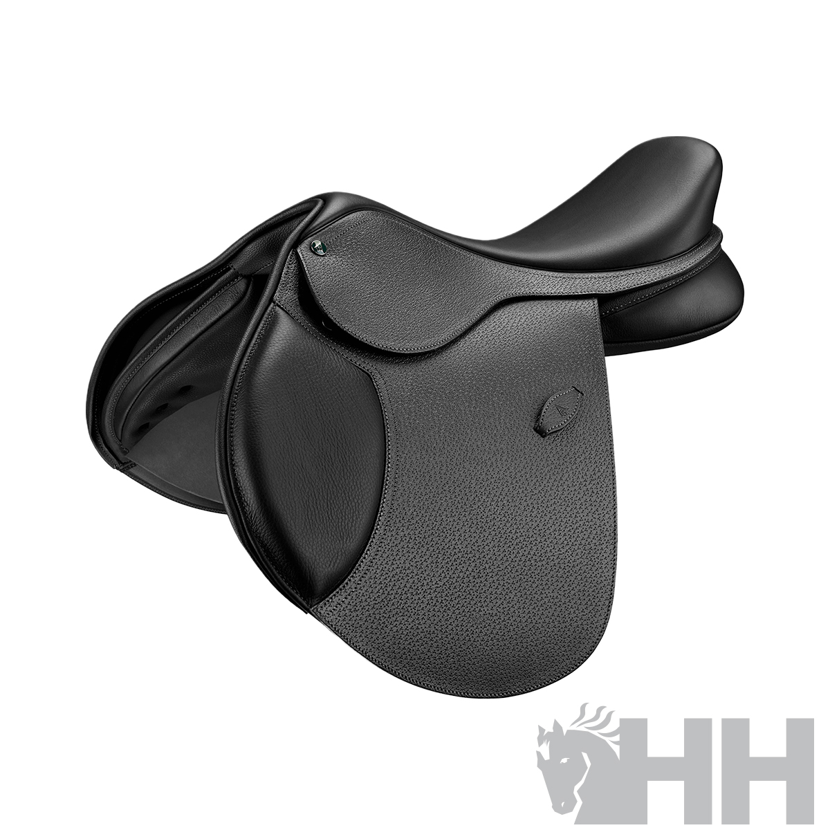 Sela preta de equitação em couro sintético texturizado