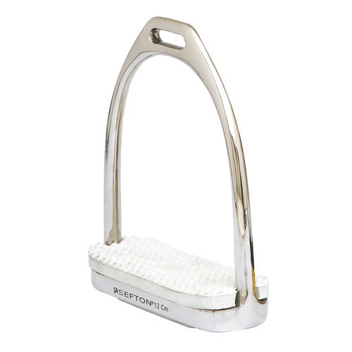 Estribo metálico prateado com suporte branco antiderrapante