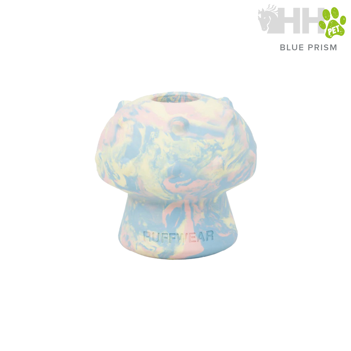 brinquedo para cães em forma de cogumelo azul, rosa e amarelo