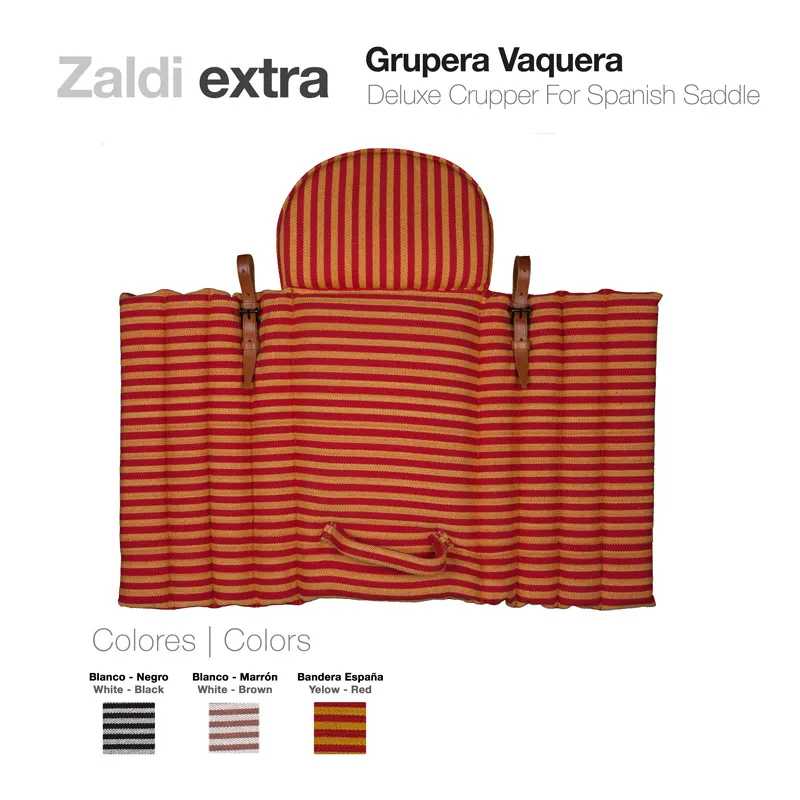 Cobertor para sela espanhola listrado vermelho e amarelo com tiras de couro marrom