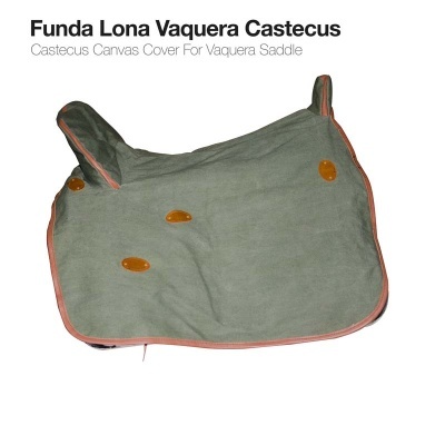 Funda lona vaquera cinzento-esverdeada com bordas salmão e orifícios laranja