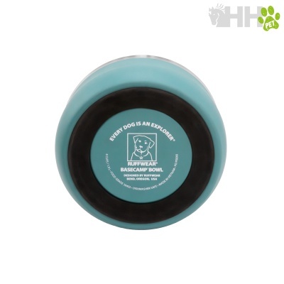 Taça azul para cães Ruffwear Basecamp Bowl com base preta antiderrapante