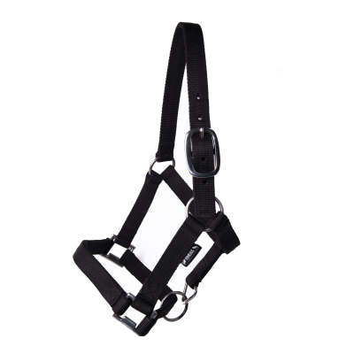 Cabresto para cavalo preto em tecido com fivela metálica