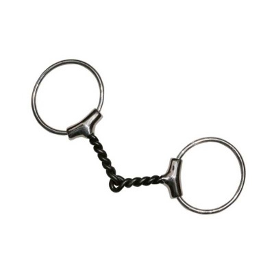 Bocado de cavalo metálico com tubo torcido entre duas argolas