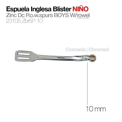 Espora inglesa cromada para crianças com roda de 10mm em fundo branco