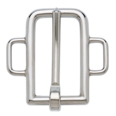 Fivela metálica prateada retangular com três argolas