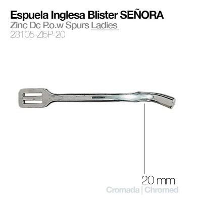 Espuela inglesa cromada para senhora, 20 mm, feita em zinco