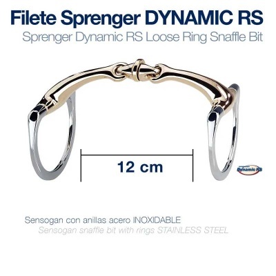Bocado equestre Filete Sprenger Dynamic RS de aço inoxidável com argolas soltas, 12 cm