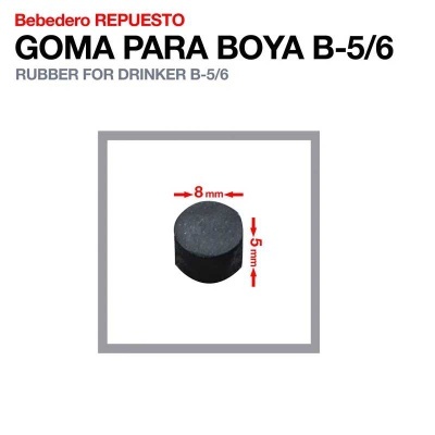 Peça de borracha preta cilíndrica para bebedouro com dimensões 8 mm x 5 mm