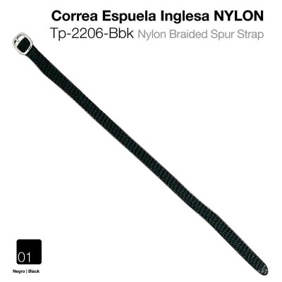 Correia para espora inglesa de nylon preto com fivela metálica