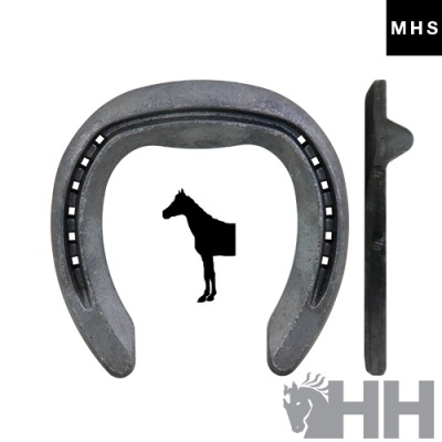 Ferradura metálica cinza com orifícios para pregos